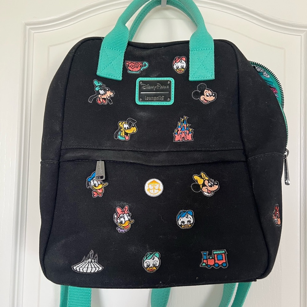 Loungefly Black Parks Mini Backpack with Teal Trim